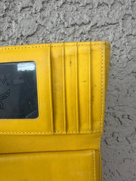 MCM Yellow and Tan Monogram Logo Compact Wallet - Picture 7 of 14